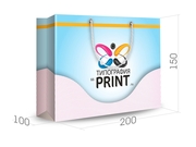 заказать печать Бумажный пакет тираж 400 штук горизонтальный, А5 формата , размер 200x150x100 мм, бумага 200 г/м² + с ламинацией, установка люверсов и ручки-шнурка